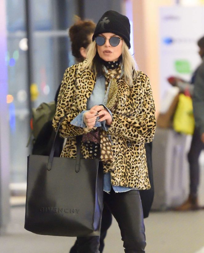 Fergie in Leopard Print Coat - JFK Airport in NYC
